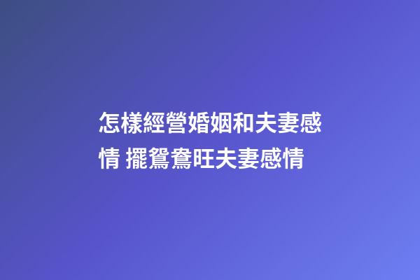 怎樣經營婚姻和夫妻感情 擺鴛鴦旺夫妻感情